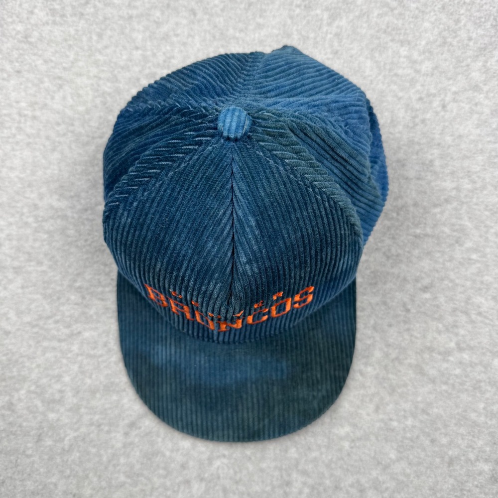 Vintage Denver Broncos AJD Corduroy Snapback Hat Blue Orange Made in USA NFL Cap - Picture 2 of 11